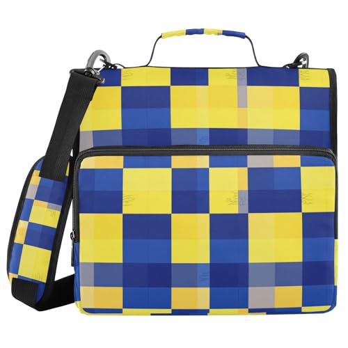 Buffalo Plaid Karo Gelb Königsblau 3 Ringe 3,8 cm Reißverschluss Ordner mit Schultergurt und Griff Laege Kapazität Dokumentenmappe Organizer für Büro Schule von voucong