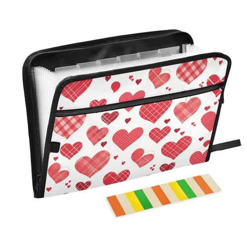 Buffalo karierte Herzform, Valentinstags-Cartoon-Aktenordner mit Reißverschluss, 13 Taschen, A4, Briefgröße mit Reißverschluss, für Aktenordner, Organizer Buffalo karierte Herzform, Valentinstags-Cartoon-Aktenordner mit Reißverschluss, 13 Taschen, A4, Briefgröße mit Reißverschluss, für Aktenordner, Organizer von voucong