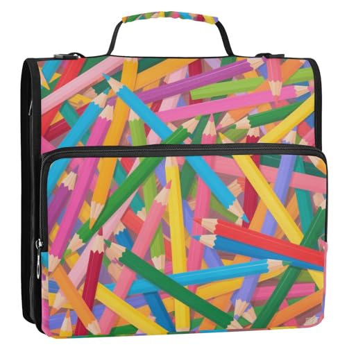 Bunte Cartoon-Bleistifte, 3 Ringe, Reißverschluss, Ordnertasche mit Riemen, mehrere Taschen, Dokumentenmappe, Organizer für Mittelschule Bunte Cartoon-Bleistifte, 3 Ringe, Reißverschluss, Ordnertasche mit Riemen, mehrere Taschen, Dokumentenmappe, Organizer für Mittelschule von voucong