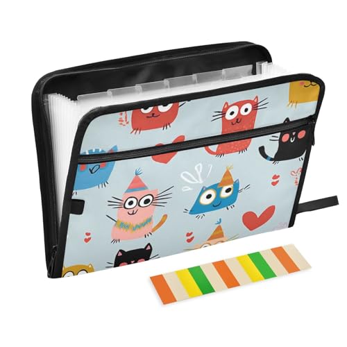 Bunte Cartoon-Mappe im Boho-Stil, mit Verschluss, 13 Taschen, A4, Briefgröße mit Reißverschluss, für Bürobedarf, Ordner Bunte Cartoon-Mappe im Boho-Stil, mit Verschluss, 13 Taschen, A4, Briefgröße mit Reißverschluss, für Bürobedarf, Ordner von voucong