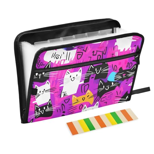 Bunte Cartoon-Ordner mit Tasche, 13 Taschen, A4, Briefgröße mit Reißverschluss, für Papier-Organizer, Ordner von voucong