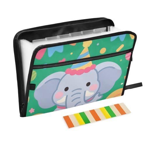 Bunte Fächermappen, Motiv: Geburtstags-Elefant, Cartoon, 13 Fächer, A4, Briefgröße mit Reißverschluss, für erweiterbare Ordner mit Trennwänden Bunte Fächermappen, Motiv: Geburtstags-Elefant, Cartoon, 13 Fächer, A4, Briefgröße mit Reißverschluss, für erweiterbare Ordner mit Trennwänden von voucong