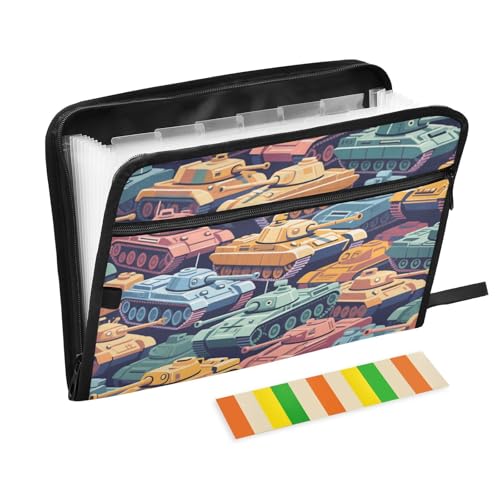 Bunter Cartoon-Tank-Aktenordner, Fächermappe, 13 Fächer, A4, Briefgröße mit Reißverschluss, für Bürobedarf Bunter Cartoon-Tank-Aktenordner, Fächermappe, 13 Fächer, A4, Briefgröße mit Reißverschluss, für Bürobedarf von voucong