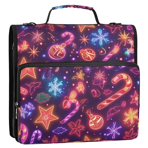 Buntes fluoreszierendes Ringbuch für Weihnachtsfeiern, 3 Ringe, mit extra Taschen und Schultergurt, leicht zu transportieren, Dokumenten-Organizer-Tasche für Büro, Schule von voucong