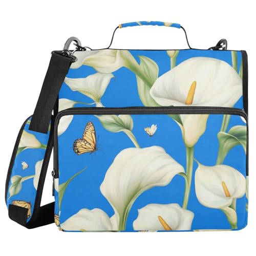 Calla Mappe mit 3 Ringen, 3,8 cm, mit Reißverschluss, mit Riemen, mehrere Taschen, Portfolio-Ordner, geeignet für Mittelschule, Blau von voucong