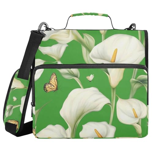 Calla Ringbuch mit 3 Ringen, Lilienblüten und Schmetterlingen, Grün, 3,8 cm, mit extra Taschen mit Griff, leicht zu transportieren, mit Reißverschluss, für Schule und Büro Calla Ringbuch mit 3 Ringen, Lilienblüten und Schmetterlingen, Grün, 3,8 cm, mit extra Taschen mit Griff, leicht zu transportieren, mit Reißverschluss, für Schule und Büro von voucong