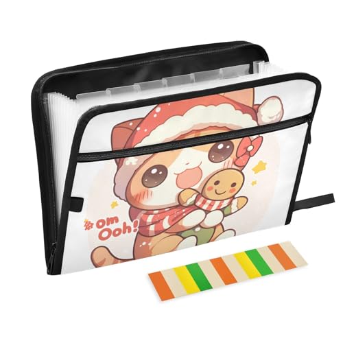 Cartoon-Akkordeon-Aktenordner mit Lebkuchen-Katze, 13 Taschen, A4, Briefgröße mit Reißverschluss, für Bürobedarf Cartoon-Akkordeon-Aktenordner mit Lebkuchen-Katze, 13 Taschen, A4, Briefgröße mit Reißverschluss, für Bürobedarf von voucong