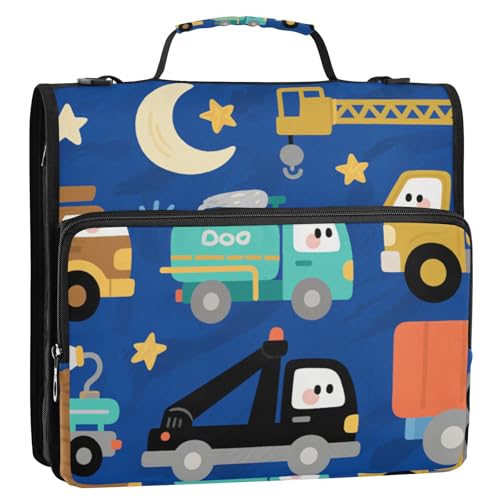 Cartoon-Auto-Illustration, blau, 3 Ringe, 3,8 cm, Reißverschluss, Organizer mit Griff und abnehmbarem Schultergurt, Dokumentenmappe, Organizer für die Schule Cartoon-Auto-Illustration, blau, 3 Ringe, 3,8 cm, Reißverschluss, Organizer mit Griff und abnehmbarem Schultergurt, Dokumentenmappe, Organizer für die Schule von voucong