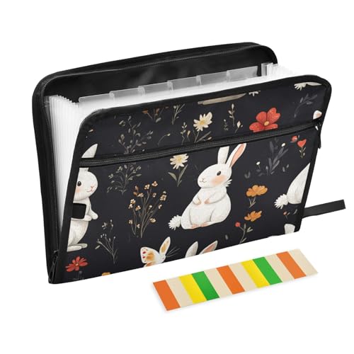 Cartoon Cute Bunny schwarzer Ordner, Organizer mit Taschen, 13 Taschen, A4, Briefgröße mit Reißverschluss, für Dokumentenmappe, Fächermappe Cartoon Cute Bunny schwarzer Ordner, Organizer mit Taschen, 13 Taschen, A4, Briefgröße mit Reißverschluss, für Dokumentenmappe, Fächermappe von voucong