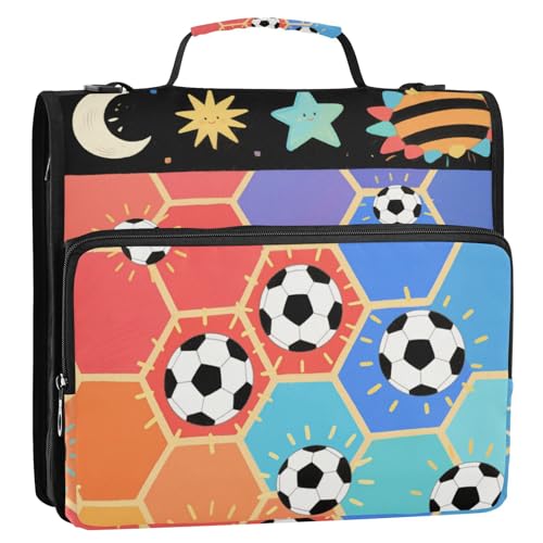 Cartoon-Fußball, niedliches Wetter, 3,8 cm, 3 Ringe, Reißverschluss, Organizer mit Griff und abnehmbarem Schultergurt, mehrere Taschen, Dokumentenmappe, Organizer für Büro, Schule Cartoon-Fußball, niedliches Wetter, 3,8 cm, 3 Ringe, Reißverschluss, Organizer mit Griff und abnehmbarem Schultergurt, mehrere Taschen, Dokumentenmappe, Organizer für Büro, Schule von voucong