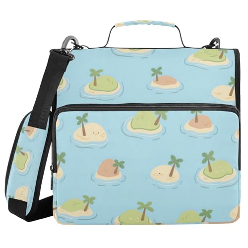 Cartoon Island Ringbuch mit 3 Ringen, extra Taschen, mit Schultergurt und Griff, inklusive Reißverschlusstasche, Schulordner für Schule und Büro, Blau von voucong