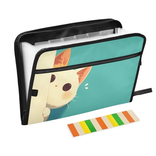 Cartoon-Kätzchen-Ordner mit Verschluss, 13 Taschen, A4, Briefgröße mit Reißverschluss, für Dokumentenmappe von voucong