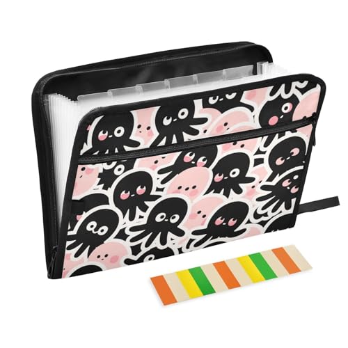 Cartoon-Mappe für die Schule, 13 Taschen, A4, Briefgröße mit Reißverschluss, zum Erweitern, mit Etiketten, Rosa / Schwarz Cartoon-Mappe für die Schule, 13 Taschen, A4, Briefgröße mit Reißverschluss, zum Erweitern, mit Etiketten, Rosa / Schwarz von voucong