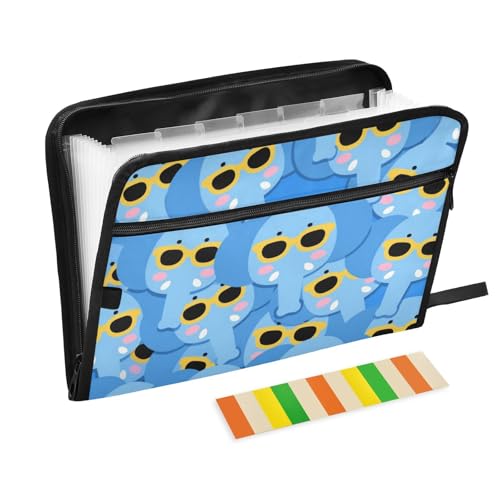 Cartoon-Mappe mit niedlichem Elefantenmotiv, mit Taschen, 13 Taschen, A4, Briefgröße mit Reißverschluss, für Bürobedarf, Ordner Cartoon-Mappe mit niedlichem Elefantenmotiv, mit Taschen, 13 Taschen, A4, Briefgröße mit Reißverschluss, für Bürobedarf, Ordner von voucong