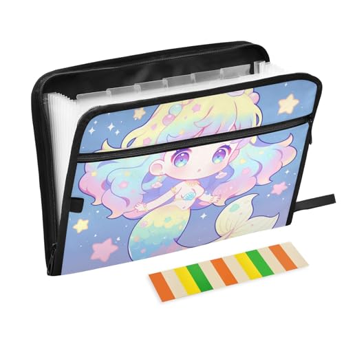 Cartoon-Mappe mit niedlicher Meerjungfrau, bunt, mit Taschen, 13 Taschen, A4, Briefgröße mit Reißverschluss, für Organizer-Ordner Cartoon-Mappe mit niedlicher Meerjungfrau, bunt, mit Taschen, 13 Taschen, A4, Briefgröße mit Reißverschluss, für Organizer-Ordner von voucong
