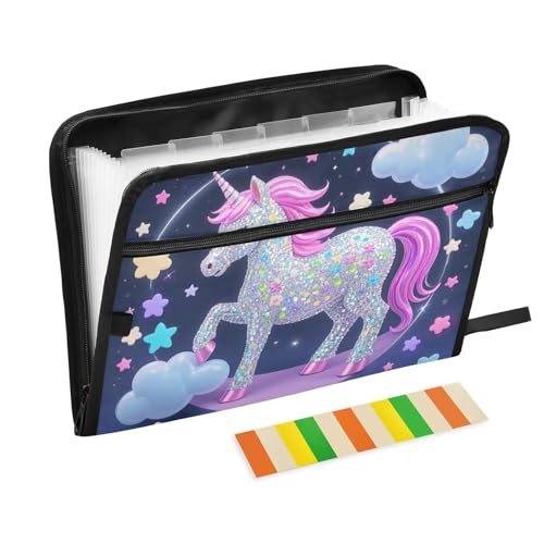 Cartoon-Ordner mit niedlichem Pailletten-Einhörner, mehrere Taschen, A4, Briefgröße mit Reißverschluss, für Aktenordner, Fächermappe Cartoon-Ordner mit niedlichem Pailletten-Einhörner, mehrere Taschen, A4, Briefgröße mit Reißverschluss, für Aktenordner, Fächermappe von voucong