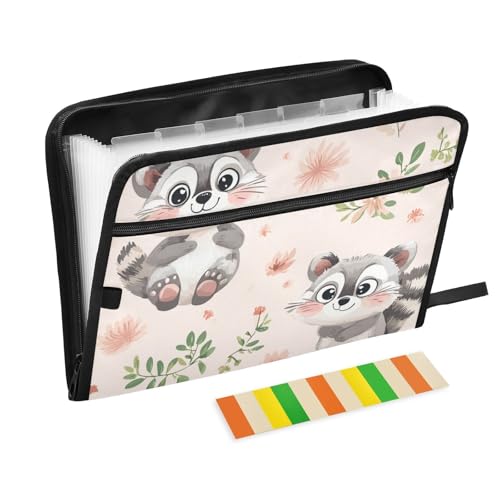 Cartoon-Ordner mit süßem Waschbär-Design, für die Schule, 13 Taschen, A4, Briefgröße mit Reißverschluss, zum Aufhängen von Aktenordner, Rosa Cartoon-Ordner mit süßem Waschbär-Design, für die Schule, 13 Taschen, A4, Briefgröße mit Reißverschluss, zum Aufhängen von Aktenordner, Rosa von voucong