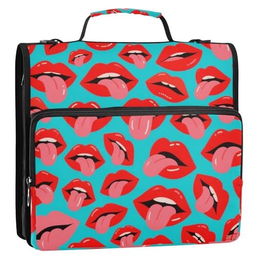 Cartoon-Organizer mit niedlichem Lippen-Motiv, 3 Ringe, 3,8 cm, Reißverschluss, Organizer mit Griff, mehrere Taschen, Dokumentenmappe, Organizer, geeignet für Mittelschule Cartoon-Organizer mit niedlichem Lippen-Motiv, 3 Ringe, 3,8 cm, Reißverschluss, Organizer mit Griff, mehrere Taschen, Dokumentenmappe, Organizer, geeignet für Mittelschule von voucong