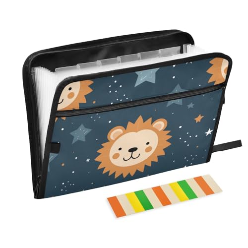 Cartoon-Organizer mit niedlichem gelbem Löwen-Design, mit Tasche, 13 Taschen, A4, Briefgröße mit Reißverschluss, für Aktenordner von voucong