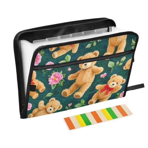 Cartoon-Teddybär-Organizer mit Taschen, 13 Taschen, A4, Briefgröße mit Reißverschluss, für Büroordner Cartoon-Teddybär-Organizer mit Taschen, 13 Taschen, A4, Briefgröße mit Reißverschluss, für Büroordner von voucong