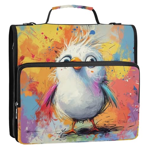 Cartoon-Vogelkunst-Malerei, 3 Ringe, Reißverschluss-Mappe mit Griff und abnehmbarem Schultergurt, inklusive Reißverschlusstasche, Portfolio für Schule/Büro Cartoon-Vogelkunst-Malerei, 3 Ringe, Reißverschluss-Mappe mit Griff und abnehmbarem Schultergurt, inklusive Reißverschlusstasche, Portfolio für Schule/Büro von voucong