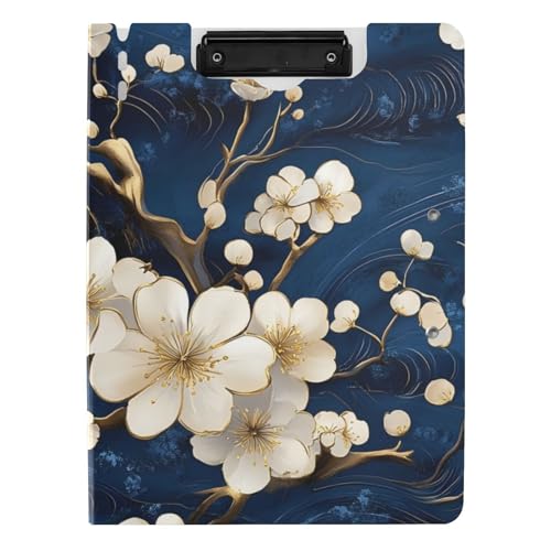 Clipfolio Faltbares Klemmbrett, Blau und Gold, Retro, romantische Blume, A4, Doppel-Clips, Stifthalter, Still-Clipboard mit Abdeckung Clipfolio Faltbares Klemmbrett, Blau und Gold, Retro, romantische Blume, A4, Doppel-Clips, Stifthalter, Still-Clipboard mit Abdeckung von voucong