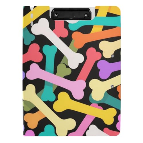 Clipolio Faltbares Klemmbrett mit buntem Cartoon-Tierknochen, A4, zwei Metall-Clips, Stifthalter, Still-Clipboard mit Abdeckung von voucong