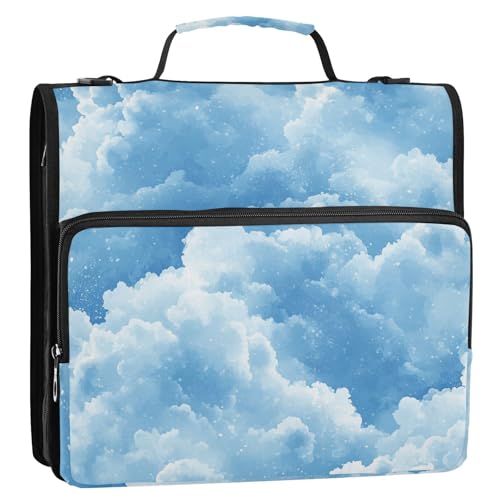Cloud Blue 3,8 cm Ringbuch mit 3 Ringen und extra Taschen mit Griff und abnehmbarem Schultergurt, inklusive Reißverschlusstasche, Dokumentenmappe, Organizer für Schule/Büro von voucong