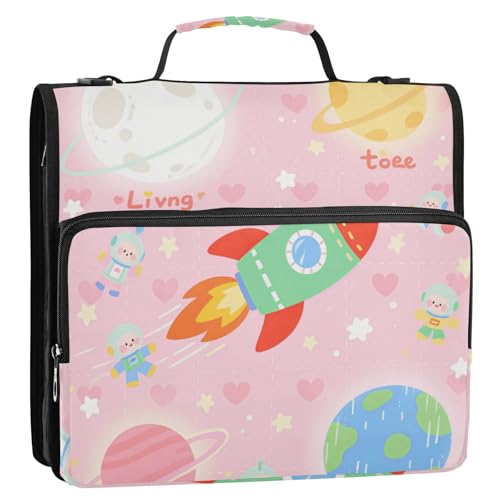 Cosmic Rockets Sternenhimmel, 3 Ringe, 3,8 cm, Organizer mit Schultergurt und Griff, Laege Kapazität, Dokumentenmappe für Schule und Büro, Rosa Cosmic Rockets Sternenhimmel, 3 Ringe, 3,8 cm, Organizer mit Schultergurt und Griff, Laege Kapazität, Dokumentenmappe für Schule und Büro, Rosa von voucong