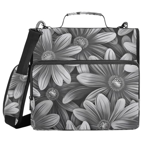 Daisy Flower Grey 3,8 cm 3 Ringe Büroordner Organizer mit Schultergurt und Griff, einfach zu transportieren, Dokumentenmappe, Organizer für Mittelschule von voucong