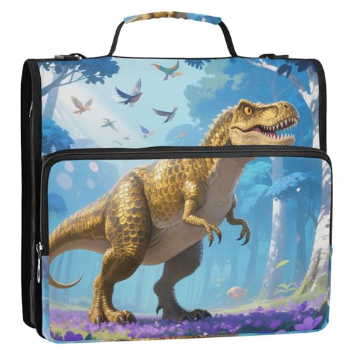 Dinosaurs Primeval Woods Ringbuch mit 3 Ringen, 3,8 cm, mit Reißverschluss und abnehmbarem Schultergurt, Tragbares Portfolio für Schule/Büro Dinosaurs Primeval Woods Ringbuch mit 3 Ringen, 3,8 cm, mit Reißverschluss und abnehmbarem Schultergurt, Tragbares Portfolio für Schule/Büro von voucong
