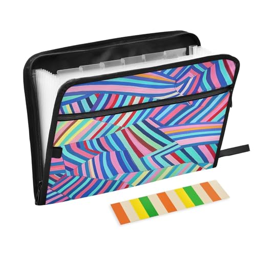 Dokumenten-Ordner, gestreift, Kunststoff, 13 Fächer, A4, Briefgröße, mit Reißverschluss, für Dokumentenmappe Dokumenten-Ordner, gestreift, Kunststoff, 13 Fächer, A4, Briefgröße, mit Reißverschluss, für Dokumentenmappe von voucong
