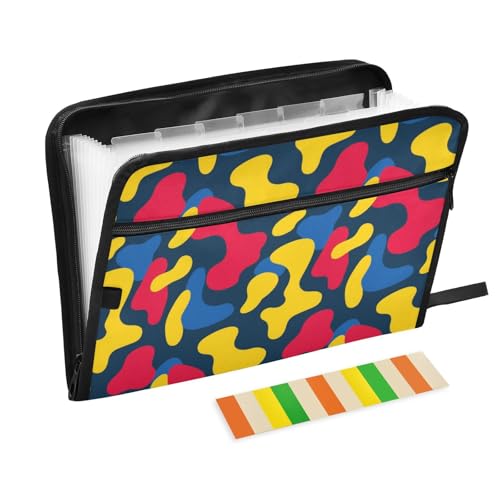 Dokumenten-Organizer, Fächermappe, 13 Fächer, A4, Briefgröße mit Reißverschluss, für Bürobedarf, Tarnmuster, Rot / Gelb Dokumenten-Organizer, Fächermappe, 13 Fächer, A4, Briefgröße mit Reißverschluss, für Bürobedarf, Tarnmuster, Rot / Gelb von voucong