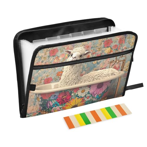 Dokumenten-Organizer mit Cartoon-Llama, Retro-Design, 13 Fächer, A4, Briefgröße mit Reißverschluss, für Aktenordner Dokumenten-Organizer mit Cartoon-Llama, Retro-Design, 13 Fächer, A4, Briefgröße mit Reißverschluss, für Aktenordner von voucong