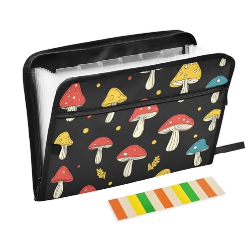 Dokumenten-Organizer mit Cartoon-Pilz-Motiv, Schwarz, 13 Fächer, A4, Briefgröße, mit Reißverschluss zum Aufhängen, erweiterbare Mappe Dokumenten-Organizer mit Cartoon-Pilz-Motiv, Schwarz, 13 Fächer, A4, Briefgröße, mit Reißverschluss zum Aufhängen, erweiterbare Mappe von voucong