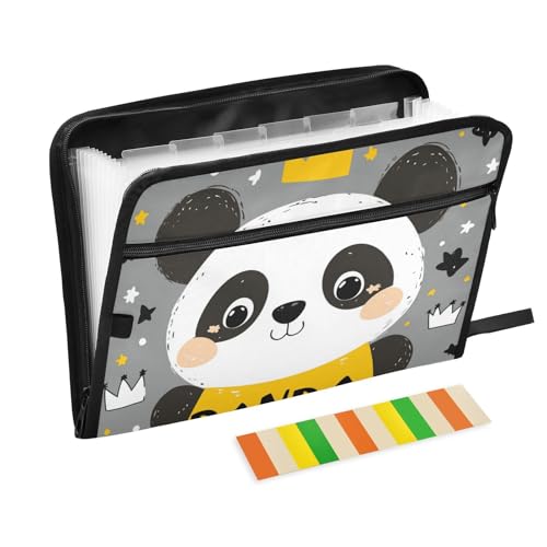 Dokumenten-Organizer mit Panda-Cartoon-Stern, 13 Fächer, A4, Briefgröße mit Reißverschluss, für Ordner mit Tasche, Grau von voucong