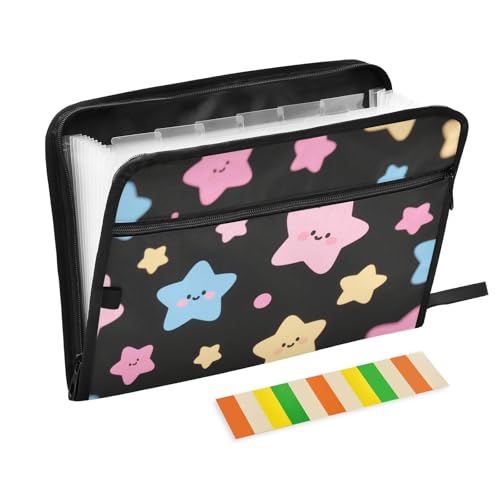 Dokumenten-Organizer mit niedlichem Cartoon-Motiv, bunte Sterne, 13 Fächer, A4, Briefgröße mit Reißverschluss zum Erweitern von Hängeregistraturen Dokumenten-Organizer mit niedlichem Cartoon-Motiv, bunte Sterne, 13 Fächer, A4, Briefgröße mit Reißverschluss zum Erweitern von Hängeregistraturen von voucong