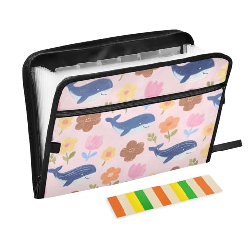 Dokumenten-Organizer mit niedlichem Cartoon-Motiv und blauen Wal-Blumen, 13 Taschen, A4, Briefgröße mit Reißverschluss, zum Aufhängen von Aktenordnern Dokumenten-Organizer mit niedlichem Cartoon-Motiv und blauen Wal-Blumen, 13 Taschen, A4, Briefgröße mit Reißverschluss, zum Aufhängen von Aktenordnern von voucong