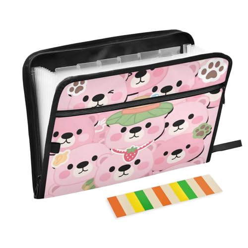 Dokumentenmappe, Cartoon-Motiv, erweiterbar, 13 Fächer, A4, Briefgröße, mit Reißverschluss, zum Aufhängen von Aktenordnern, Rosa von voucong
