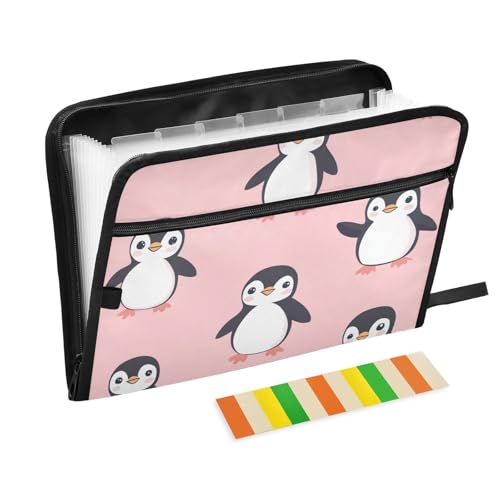 Dokumentenmappe, Cartoon-Pinguin, 13 Taschen, A4, Briefgröße mit Reißverschluss, zum Erweitern von Aktenordner, Taschen, Akkordeon, Rosa von voucong