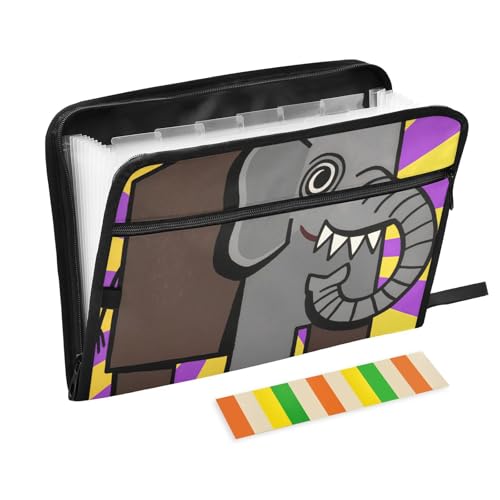 Dokumentenmappe, Motiv: Elefant, Cartoon, 13 Taschen, A4, Briefgröße mit Reißverschluss, für Papierordner Dokumentenmappe, Motiv: Elefant, Cartoon, 13 Taschen, A4, Briefgröße mit Reißverschluss, für Papierordner von voucong