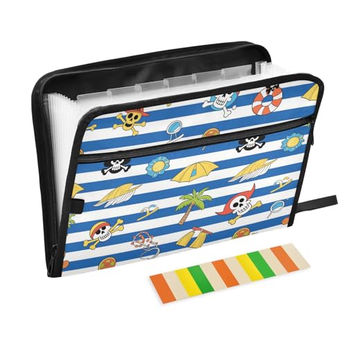 Dokumentenmappe, Piratenschädel, 13 Fächer, A4, Briefgröße mit Reißverschluss, Blau / Weiß gestreift Dokumentenmappe, Piratenschädel, 13 Fächer, A4, Briefgröße mit Reißverschluss, Blau / Weiß gestreift von voucong