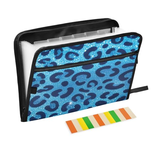 Dokumentenmappe, künstlicher Glitzer, Leopardenmuster, Blau, 13 Taschen, A4, Briefgröße mit Reißverschluss zum Aufhängen, erweiterbare Mappe Dokumentenmappe, künstlicher Glitzer, Leopardenmuster, Blau, 13 Taschen, A4, Briefgröße mit Reißverschluss zum Aufhängen, erweiterbare Mappe von voucong