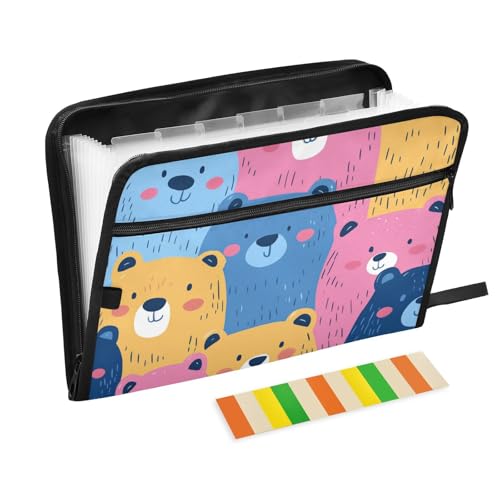 Dokumentenmappe mit Cartoon-Bären, 13 Fächer, A4, Briefgröße, mit Reißverschluss, zum Erweitern der Dokumententasche Dokumentenmappe mit Cartoon-Bären, 13 Fächer, A4, Briefgröße, mit Reißverschluss, zum Erweitern der Dokumententasche von voucong