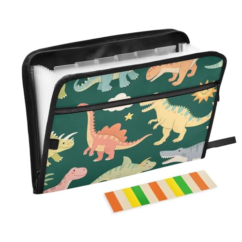 Dokumentenmappe mit Cartoon-Dinosaurier-Illustration, 13 Taschen, A4, Briefgröße mit Reißverschluss, für Aktenordner von voucong