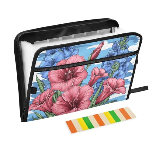 Dokumentenmappe mit Cartoon-Gladiolen-Blumenmuster, mit Taschen, 13 Taschen, A4, Briefgröße mit Reißverschluss, für Akkordeon-Akkordeon-Aktenordner Dokumentenmappe mit Cartoon-Gladiolen-Blumenmuster, mit Taschen, 13 Taschen, A4, Briefgröße mit Reißverschluss, für Akkordeon-Akkordeon-Aktenordner von voucong