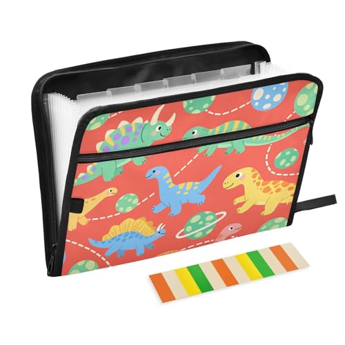 Dokumentenmappe mit Cartoon-Illustration, Dinosaurier, 13 Taschen, A4, Briefgröße mit Reißverschluss, zum Erweitern von Aktenordner, Taschen, Akkordeon, Rot Dokumentenmappe mit Cartoon-Illustration, Dinosaurier, 13 Taschen, A4, Briefgröße mit Reißverschluss, zum Erweitern von Aktenordner, Taschen, Akkordeon, Rot von voucong