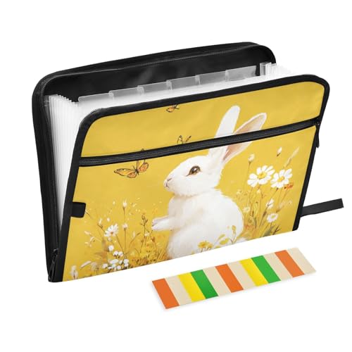 Dokumentenmappe mit Cartoon-Kaninchen, 13 Taschen, A4, Briefgröße, mit Reißverschluss, zum Erweitern der Dokumententasche, Gelb von voucong