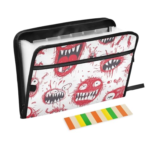 Dokumentenmappe mit Cartoon-Motiv "Scary Monster", 13 Taschen, A4, Briefgröße, mit Reißverschluss zum Aufhängen, erweiterbare Mappe, Rot und Weiß Dokumentenmappe mit Cartoon-Motiv "Scary Monster", 13 Taschen, A4, Briefgröße, mit Reißverschluss zum Aufhängen, erweiterbare Mappe, Rot und Weiß von voucong