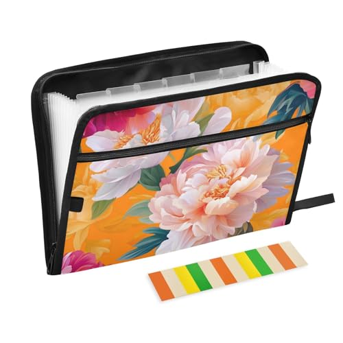 Dokumentenmappe mit Cartoon-Pfingstrosen, 13 Taschen, A4, Briefgröße mit Reißverschluss, für Bürobedarf, Orange Dokumentenmappe mit Cartoon-Pfingstrosen, 13 Taschen, A4, Briefgröße mit Reißverschluss, für Bürobedarf, Orange von voucong